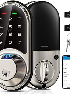 Veise Smart Lock, Fingerprint Door Lock, 7-in-1 Keyless Entry Door Lock with App Control, Electronic Touchscreen Keypad, Smart Deadbolt, Biometric Smart Locks for Front Door, Satin Nickel